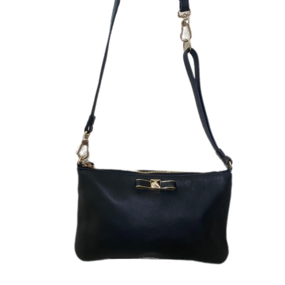 Furla Handbags - Furla NWOT Genuine Leather Black Crossbody Mini Cluth W/Gold